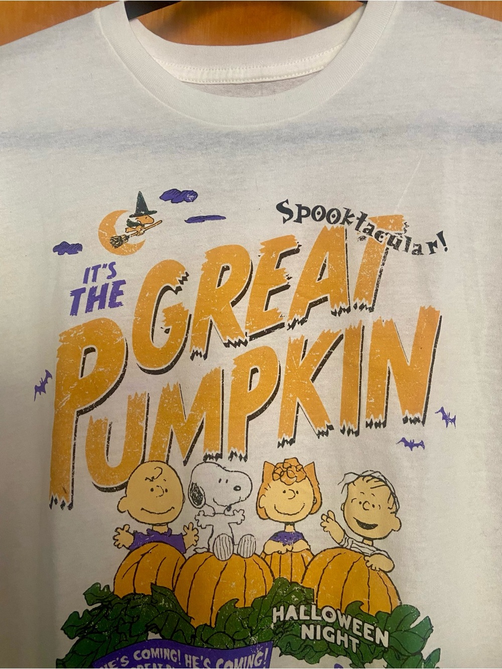 💜🎃🖤HALLOWEEN! Peanuts “The Great Pumpkin” Unisex LARGE cream-colored tee🖤🎃💜